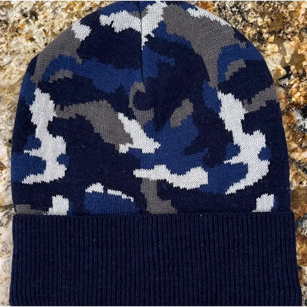 NWT J. Crew Boys' Navy, Blue and Grey Camoflauge Beanie - SIZE S/M